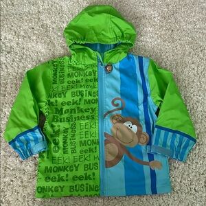 Stephen Joseph boys girls Raincoat Lime Green Blue Monkey Print Kids Jacket
